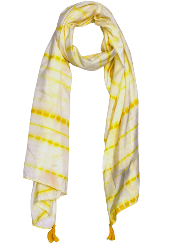 Pleasing Lemon Yellow Tie Dye Muslin Everyday Scarves/Stoles for Women SC97