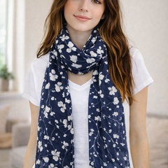 Classy Blue Printed Muslin Everyday Scarves/Stoles for Women SC1