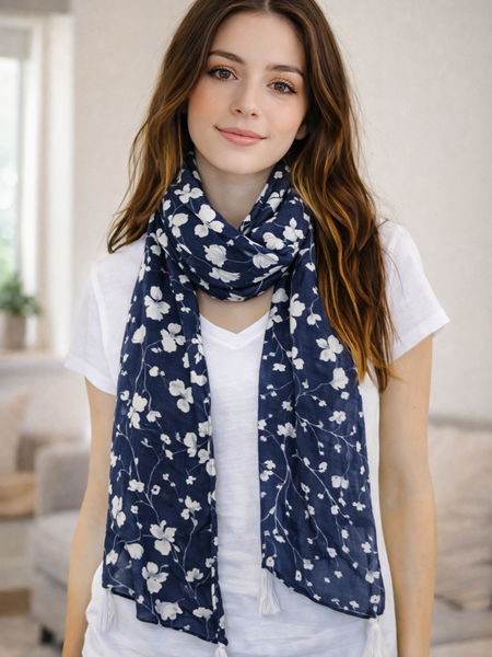 Classy Blue Printed Muslin Everyday Scarves/Stoles for Women SC1