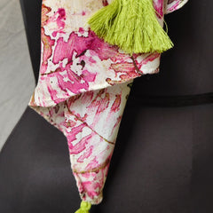 Women Cream & Pink Floral Printed Soft Cotton Scarf with Tassels SC119