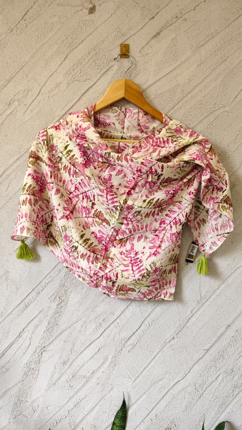 Women Cream & Pink Floral Printed Soft Cotton Scarf with Tassels SC119