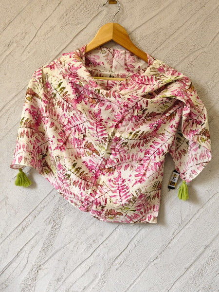 Women Cream & Pink Floral Printed Soft Cotton Scarf with Tassels SC119