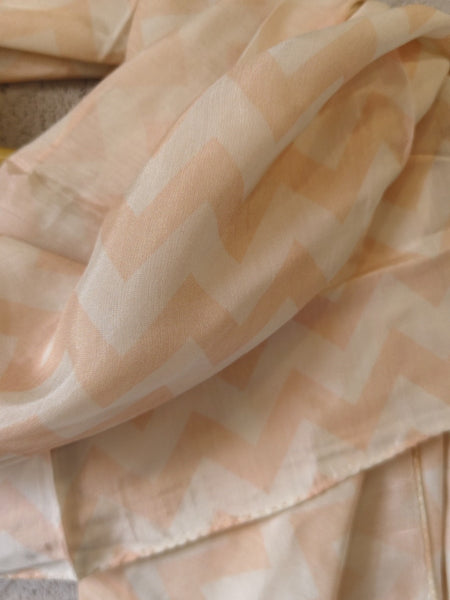 Women Beige Geometric Printed Soft Cotton Scarf with Orange Tassels SC120