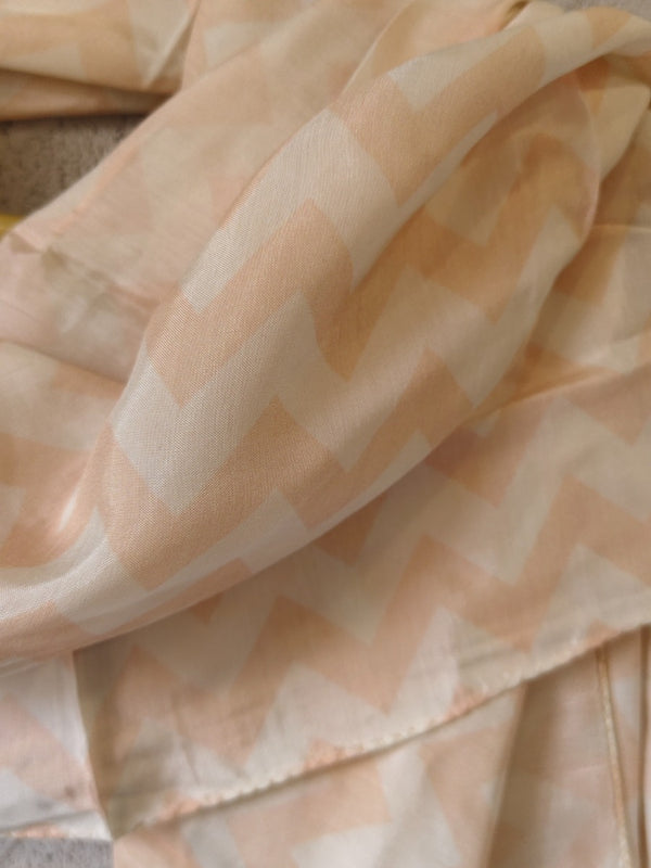 Women Beige Geometric Printed Soft Cotton Scarf with Orange Tassels SC120