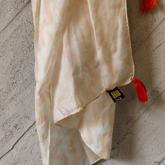 Women Beige Geometric Printed Soft Cotton Scarf with Orange Tassels SC120