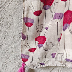 Women Cream Floral Printed Soft Cotton Scarf with Pink Tassels SC121