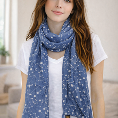 Splendid Blue Printed Muslin Casual Scarves/Stoles for Women SC3