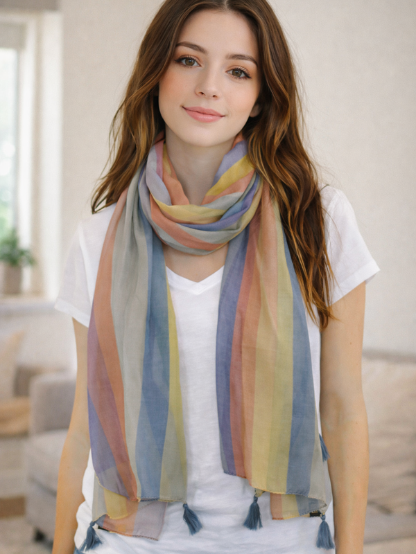 Decent Blue  Printed Tabby silk Daily Wear Scarves/Stoles for Women SC21