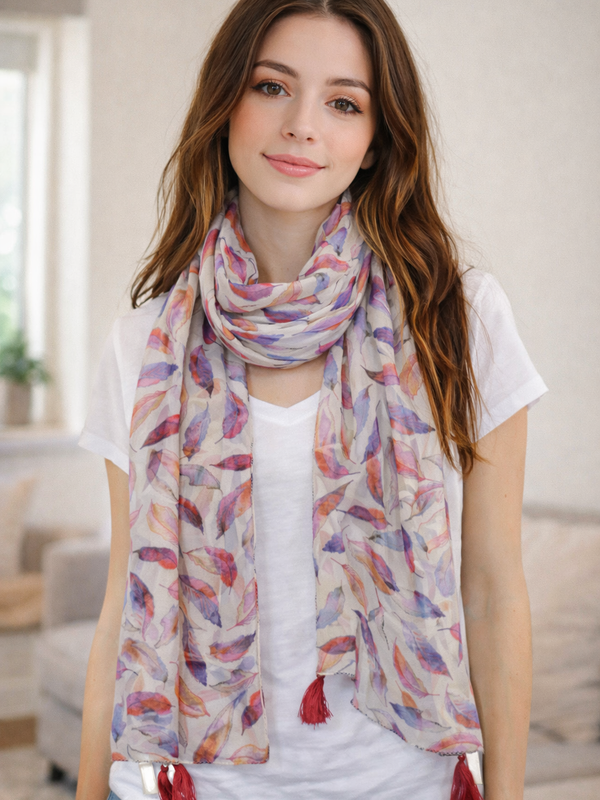 Beautiful White Printed Muslin Lightweight Scarves/Stoles for Women SC26