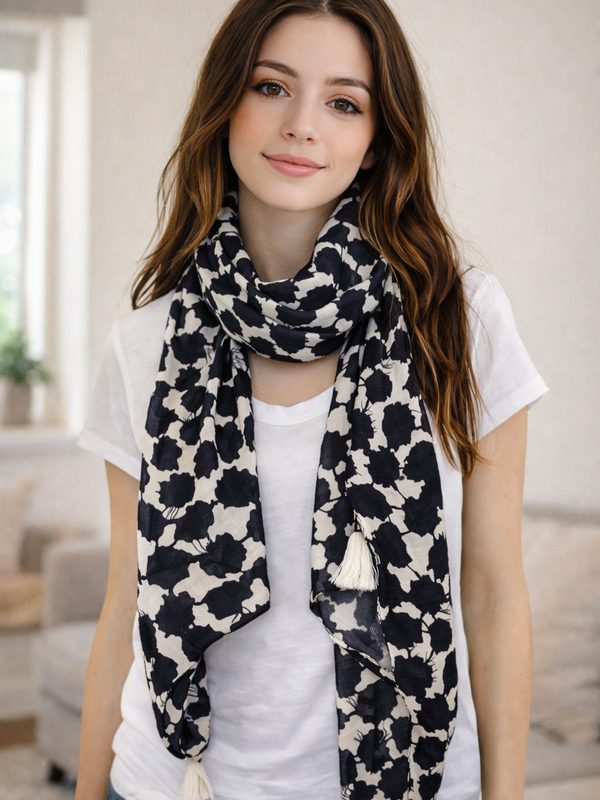Beautiful Rama Blue Printed Muslin Casual Scarves/Stoles for Women SC42