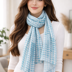 Stunning Navy Blue Printed Muslin Casual Scarves/Stoles for Women SC55