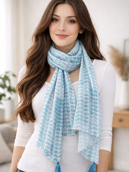 Stunning Navy Blue Printed Muslin Casual Scarves/Stoles for Women SC55