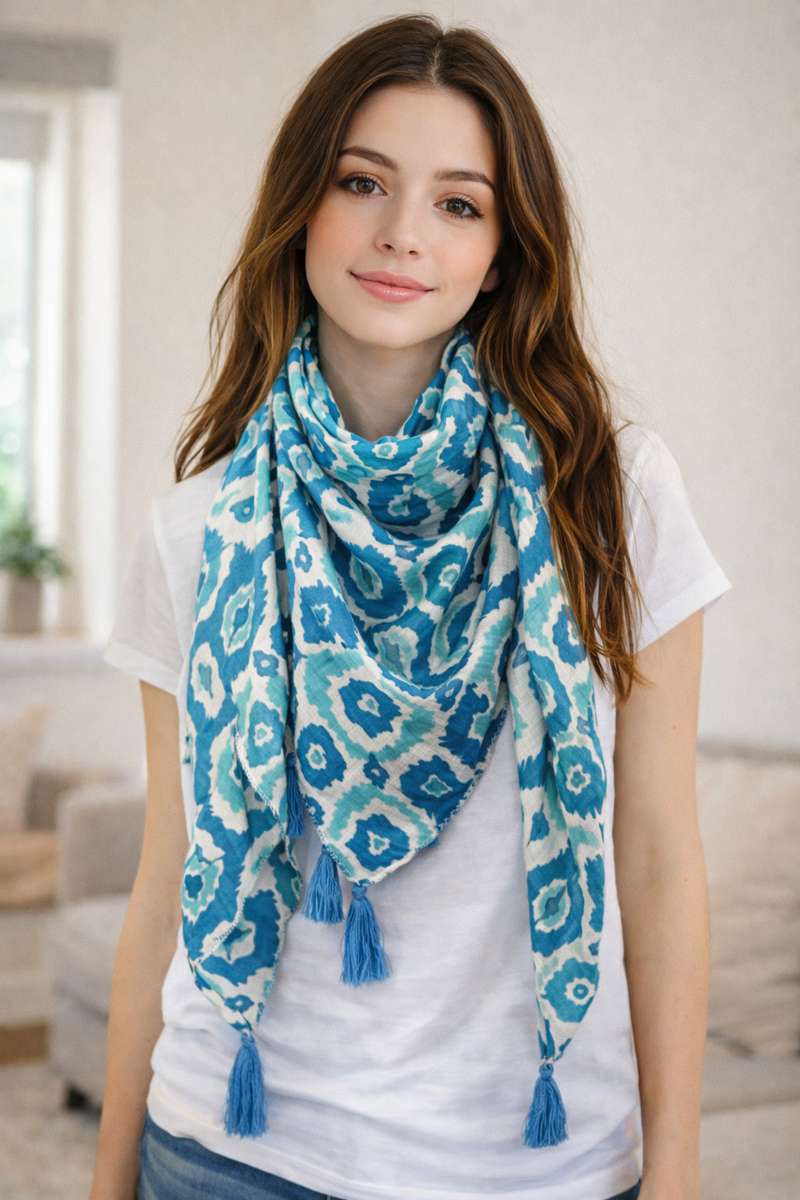 Pleasing Blue Printed Muslin Regular Wear Scarves/Stoles for Women SC64
