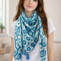 Pleasing Blue Printed Muslin Regular Wear Scarves/Stoles for Women SC64