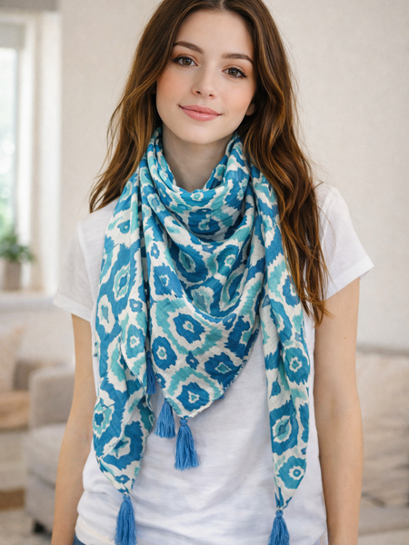 Pleasing Blue Printed Muslin Regular Wear Scarves/Stoles for Women SC64