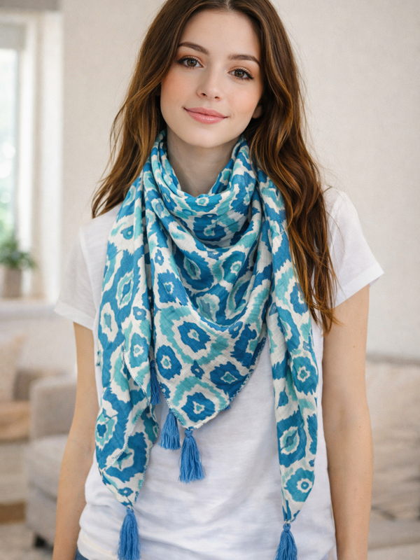 Pleasing Blue Printed Muslin Regular Wear Scarves/Stoles for Women SC64