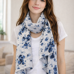 Appealing Blue Printed Muslin Everyday Scarves/Stoles for Women SC72
