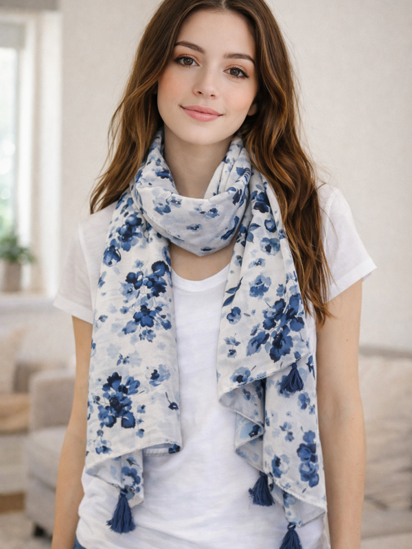 Appealing Blue Printed Muslin Everyday Scarves/Stoles for Women SC72