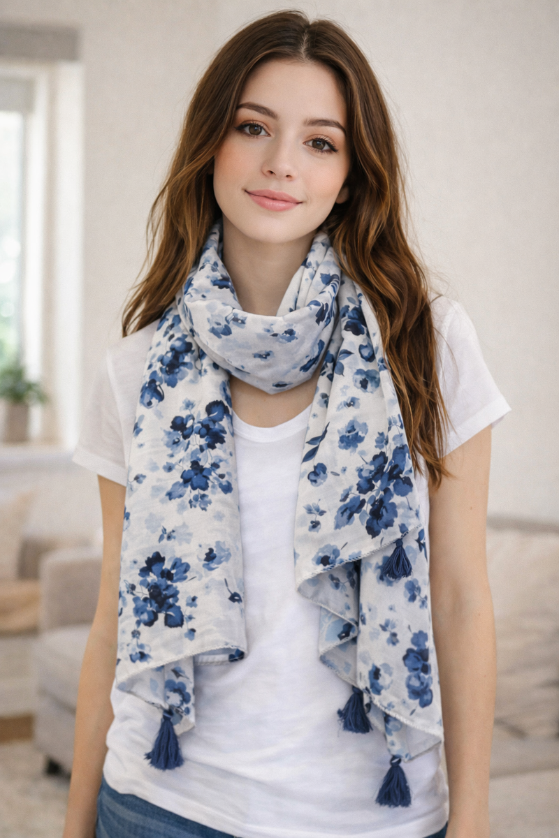 Appealing Blue Printed Muslin Everyday Scarves/Stoles for Women SC72