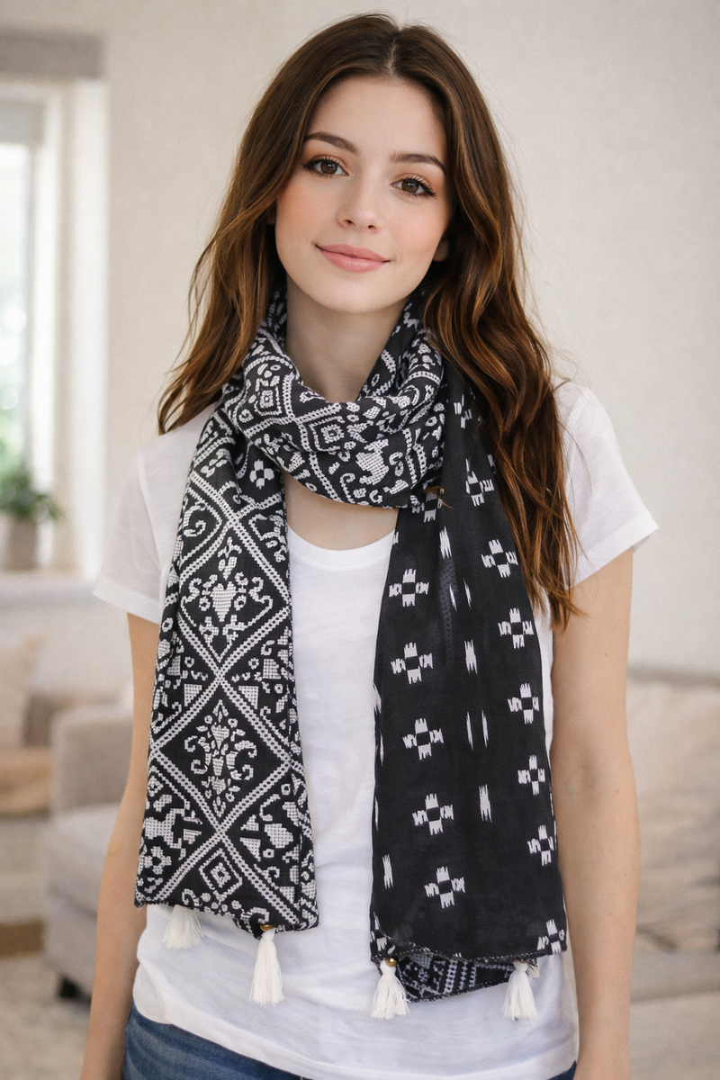 Stunning Black Printed Rayon Designer Scarves/Stoles for Women SC76