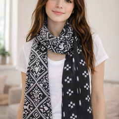 Stunning Black Printed Rayon Designer Scarves/Stoles for Women SC76