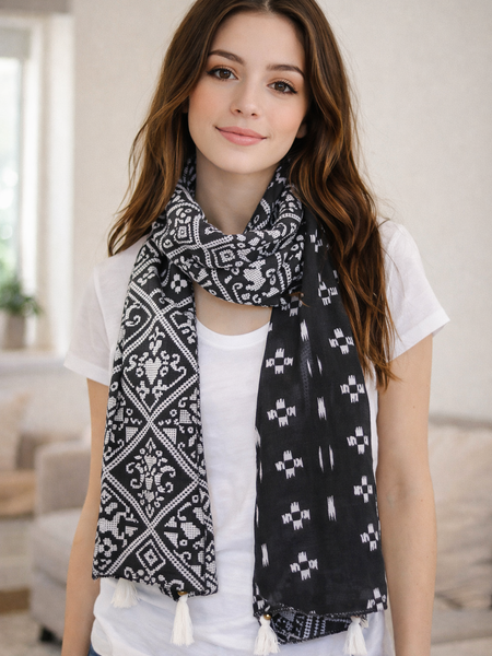 Stunning Black Printed Rayon Designer Scarves/Stoles for Women SC76