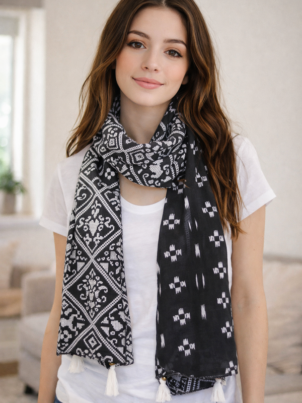 Stunning Black Printed Rayon Designer Scarves/Stoles for Women SC76