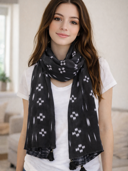 Splendid Black Printed Rayon Regular Wear Scarves/Stoles for Women SC77