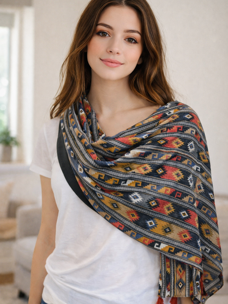 Splendid Navy Blue Printed Rayon Regular Wear Scarves/Stoles for Women SC90