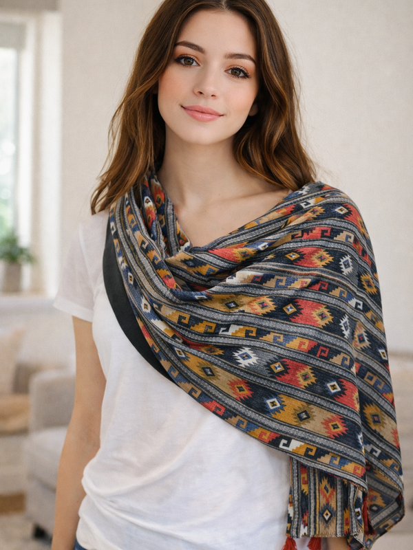 Splendid Navy Blue Printed Rayon Regular Wear Scarves/Stoles for Women SC90