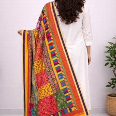 Multicolor Printed Ethnic Dupatta with Geometric, Floral & Patchwork Design DB3009