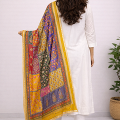 Mustard Multicolor Patchwork Printed Designer Dupatta DB3023