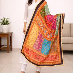 Multicolor Printed Patchwork Dupatta with Floral, Paisley & Geometric Ethnic Designs DB3010