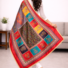 Multicolor Printed Patchwork Gaji Silk Dupatta with Floral & Paisley Design | Designer Ethnic Dupatta DB3002