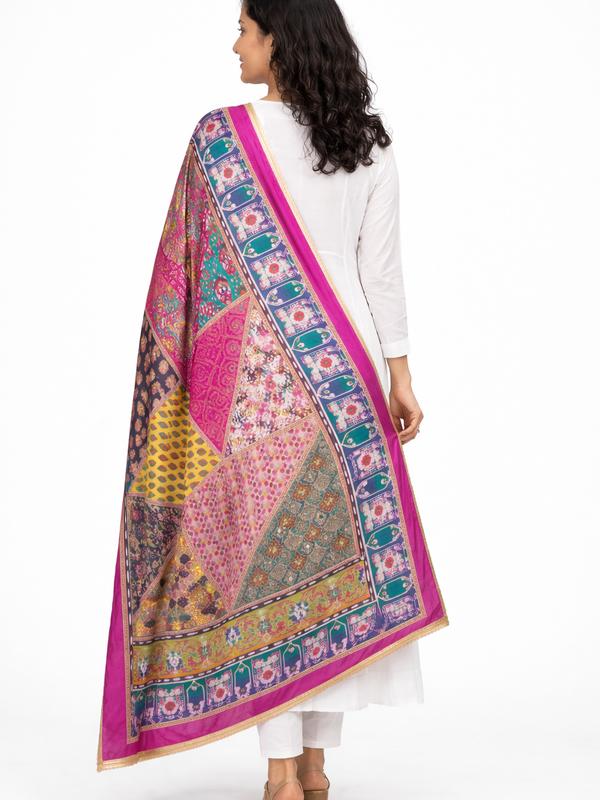 Multicolor Patchwork Paisley Print Designer Dupatta DB3019