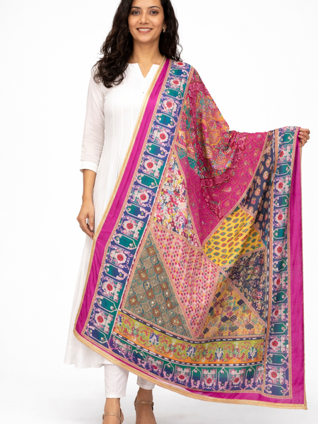 Multicolor Patchwork Paisley Print Designer Dupatta DB3019