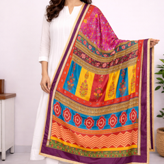 Multicolor Floral & Geometric Printed Designer Dupatta DB3022