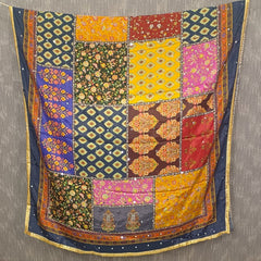 Multicolor Printed Patchwork Gaji Silk Dupatta | Traditional Ethnic Designer Dupatta DB3001