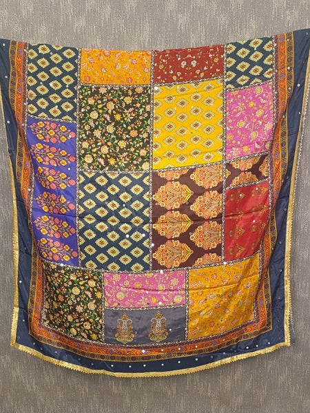 Multicolor Printed Patchwork Gaji Silk Dupatta | Traditional Ethnic Designer Dupatta DB3001