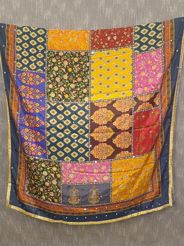 Multicolor Printed Patchwork Gaji Silk Dupatta | Traditional Ethnic Designer Dupatta DB3001