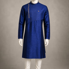 DESI BUTIK Men’s Navy Blue Asymmetric Designer Kurta With Churidar