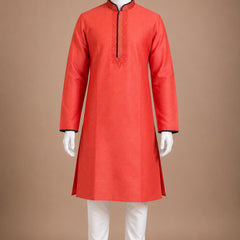 DESI BUTIK Men's Orange Embroidered Kurta Set