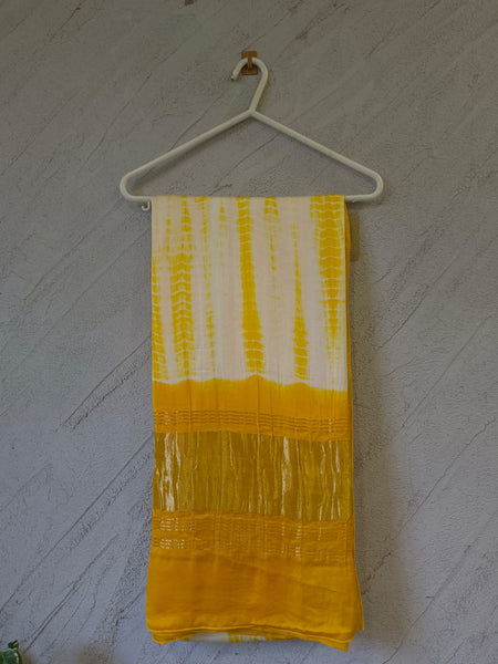 Desi Butik Women’s Gaji Silk Yellow Tie Dye Dupatta DB2268