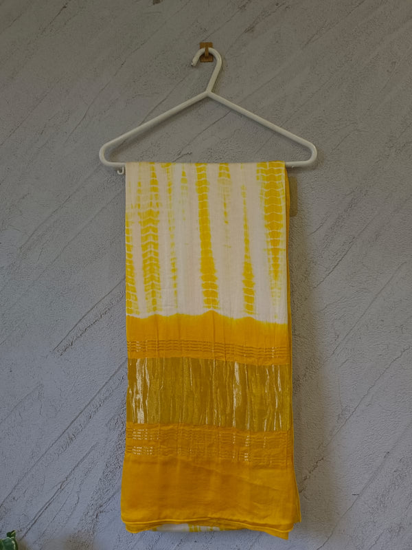 Desi Butik Women’s Gaji Silk Yellow Tie Dye Dupatta DB2268