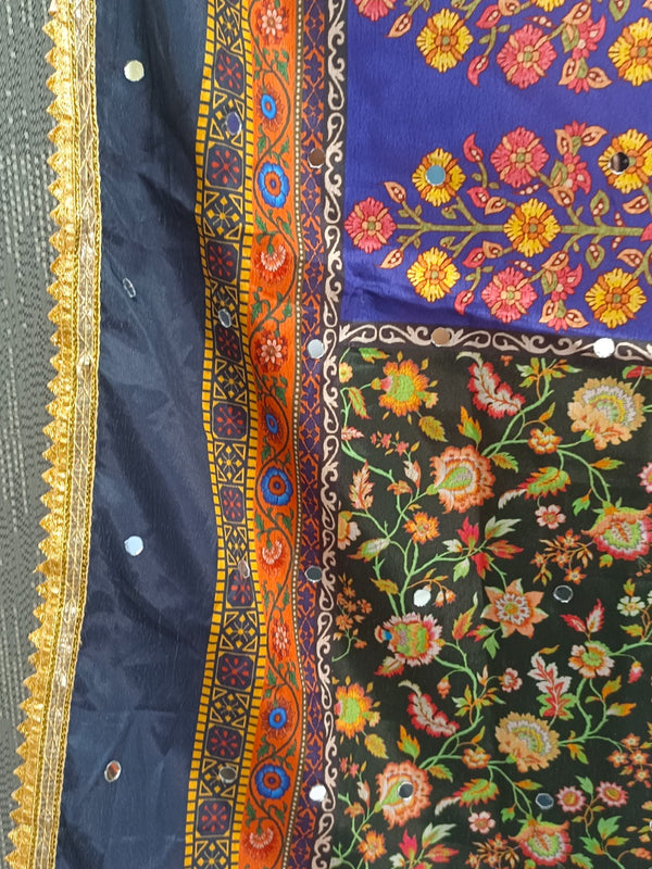 Multicolor Printed Patchwork Gaji Silk Dupatta | Traditional Ethnic Designer Dupatta DB3001