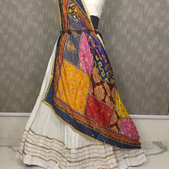 Multicolor Printed Patchwork Gaji Silk Dupatta | Traditional Ethnic Designer Dupatta DB3001