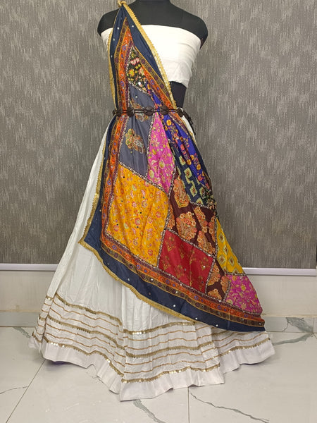 Multicolor Printed Patchwork Gaji Silk Dupatta | Traditional Ethnic Designer Dupatta DB3001