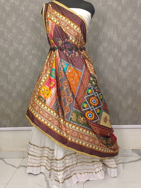 Multicolor Patchwork Printed ART SILK Dupatta DB3014