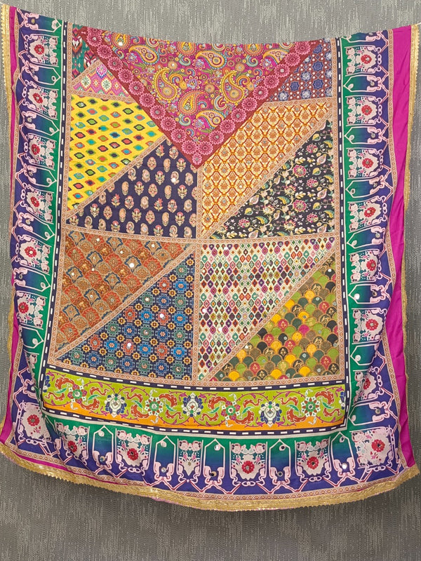 Multicolor Patchwork Paisley Print Designer Dupatta DB3019