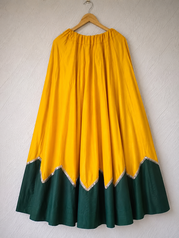 Cotton Silk YELLOW-GREEN Stitched Lehenga  for Navratri DBL5047